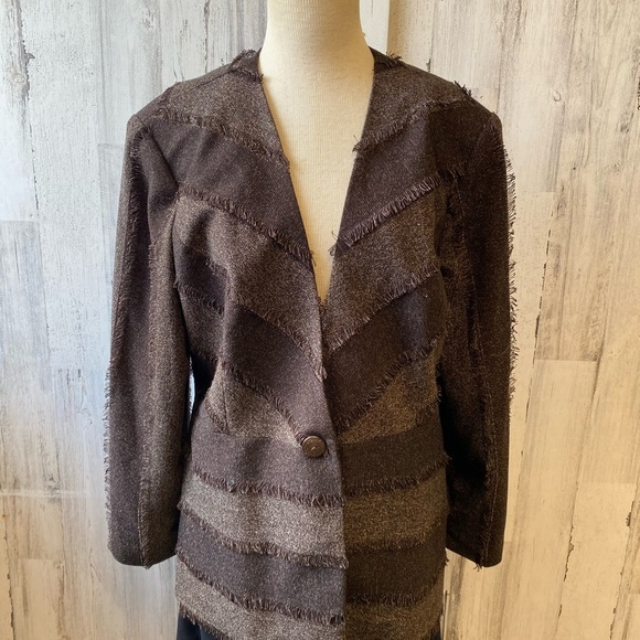Brown Distressed Blazer - Picture 1 of 8